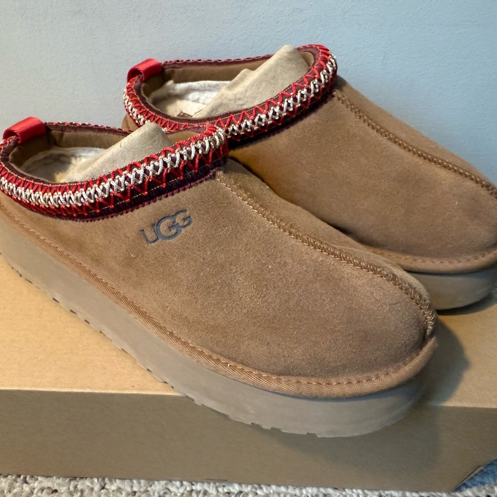 UGG Brown Suede Tazz Platform Slippers